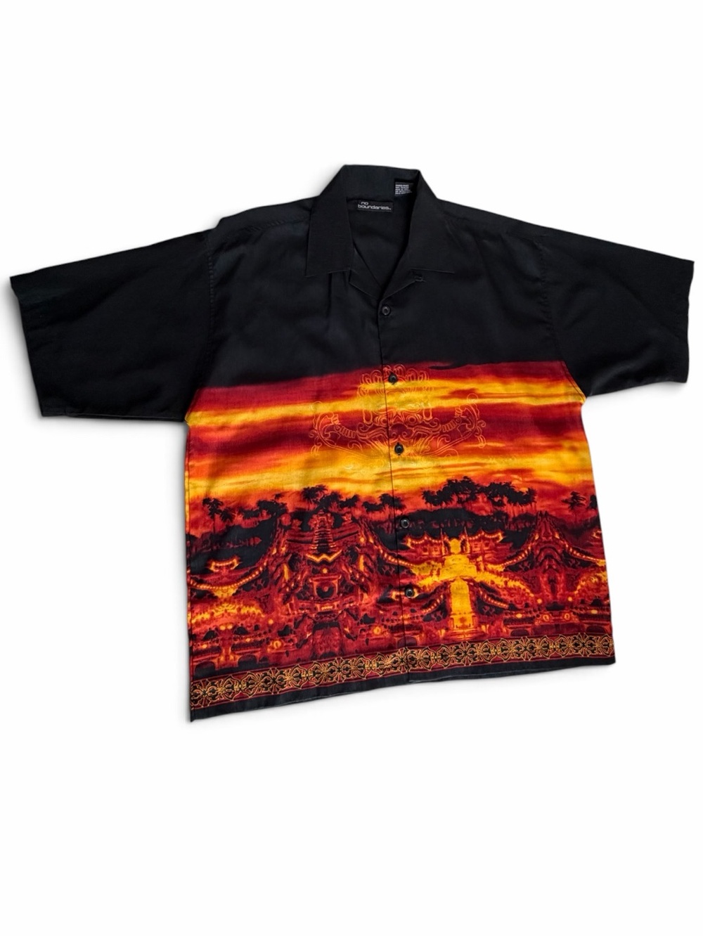 Vintage Y2K Dragon Shirt No Boundaries Sz L Polyester Jnco Style Tribal Baggy